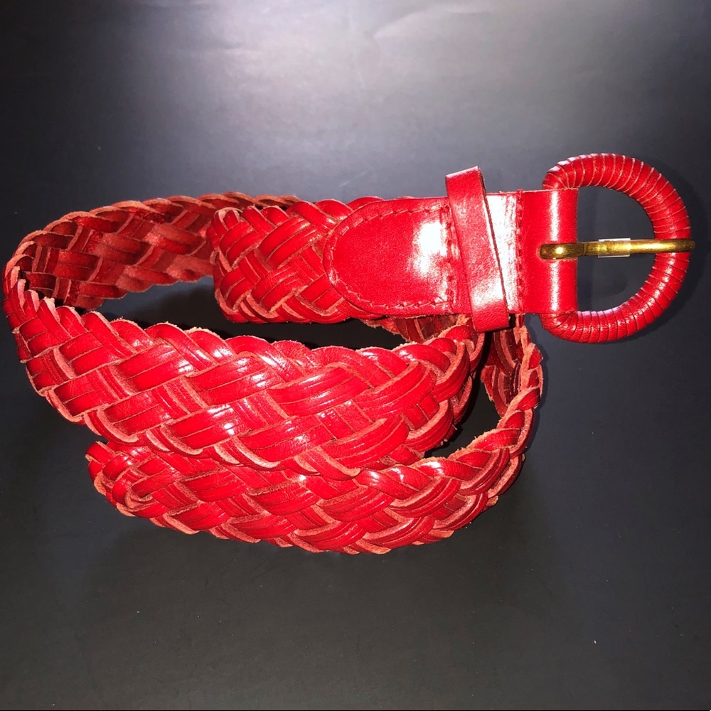 Vintage red braided leather belt